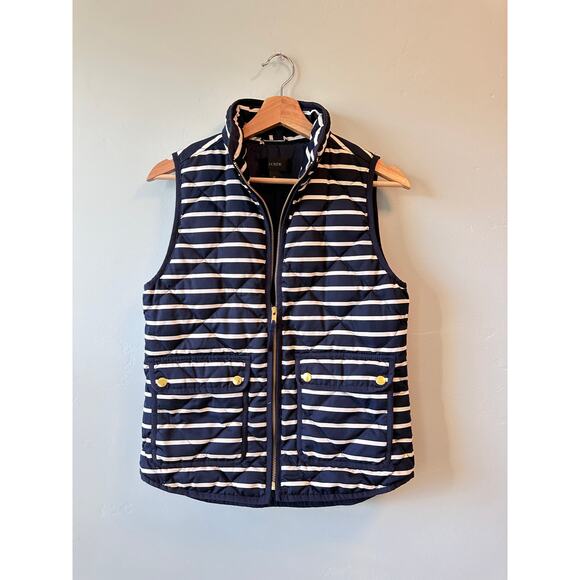 J.Crew Navy and White Striped Quilted Down Puff Vest - Picture 1 of 3